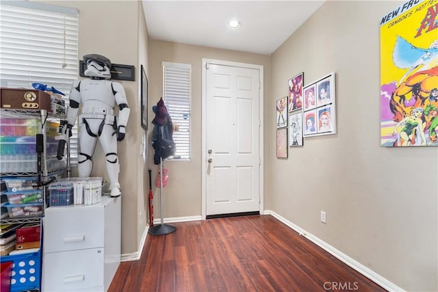 foyer with dark wood-type flooring