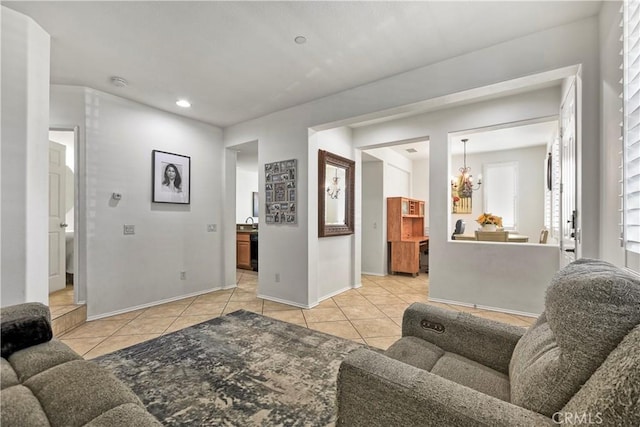 living room featuring light tile patterned flooring