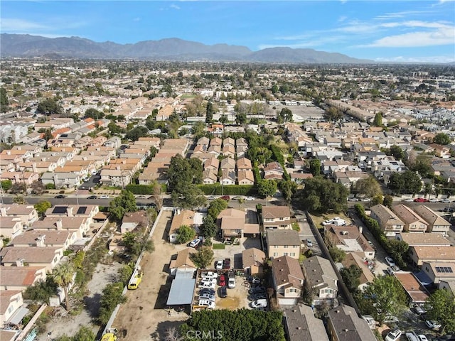 drone / aerial view featuring a mountain view