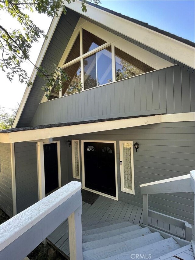 exterior space featuring board and batten siding