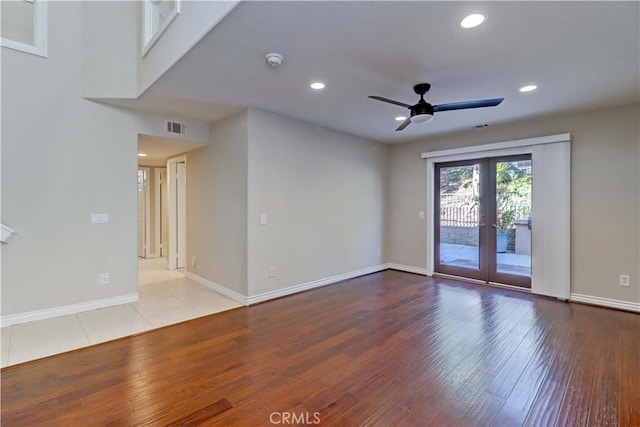 15 Embassy Pl, Lake Forest, CA 92610 - empty room featuring french doors, a ceiling fan, a smoke detector, hardwood / wood-style flooring, and recessed lighting