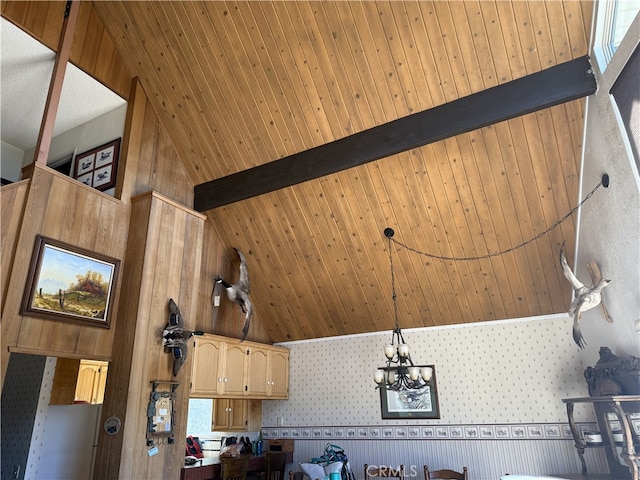 1239 Yosemite Dr, Lake Arrowhead, CA 92352 - detailed view of a chandelier and wooden ceiling with exposed beams
