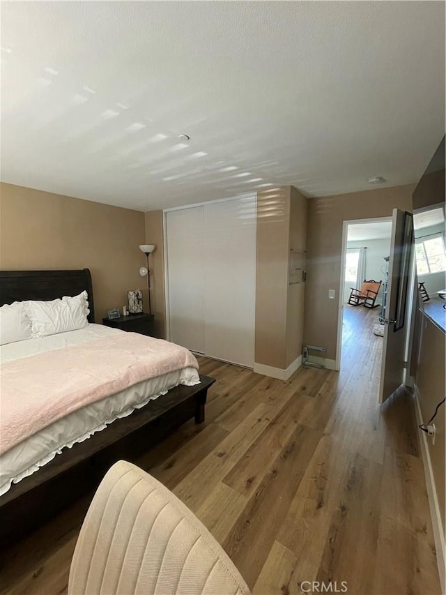 bedroom featuring a closet and wood-type flooring