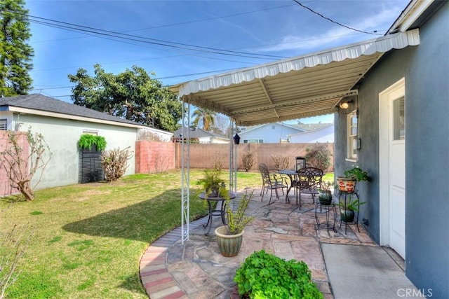 view of patio featuring a fenced backyard and outdoor dining space