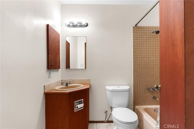 bathroom featuring toilet, bathtub / shower combination, and vanity