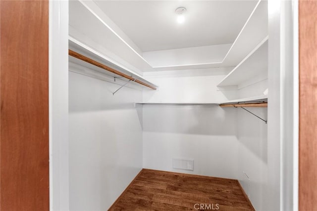 walk in closet with wood finished floors and visible vents