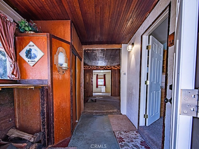 corridor with wooden ceiling