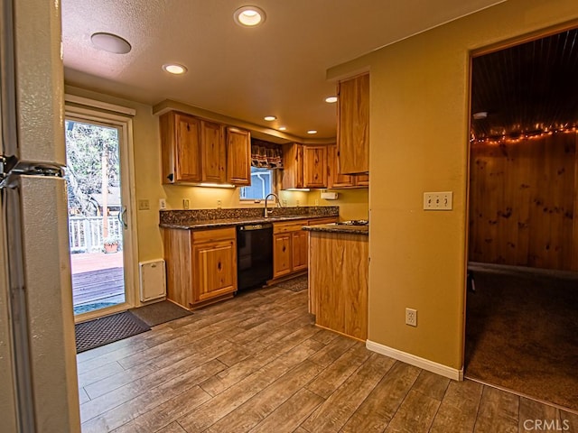 kitchen featuring hardwood / wood-style flooring, sink, and dishwasher