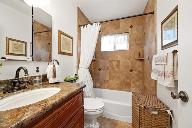 full bathroom featuring vanity, toilet, and shower / bathtub combination with curtain