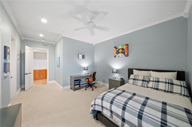 43840 E Vallejo Ave, Temecula, CA 92592 - carpeted bedroom featuring ornamental molding, recessed lighting, and ceiling fan