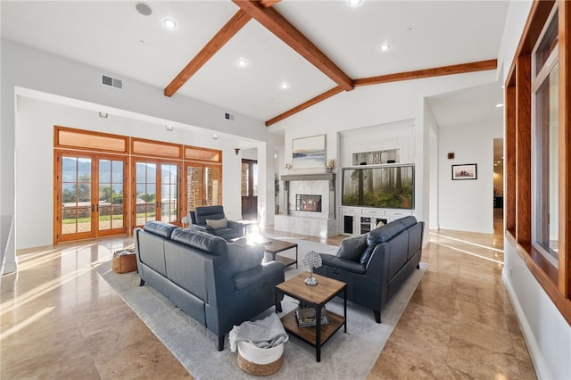 43840 E Vallejo Ave, Temecula, CA 92592 - living area with a fireplace, healthy amount of natural light, and recessed lighting
