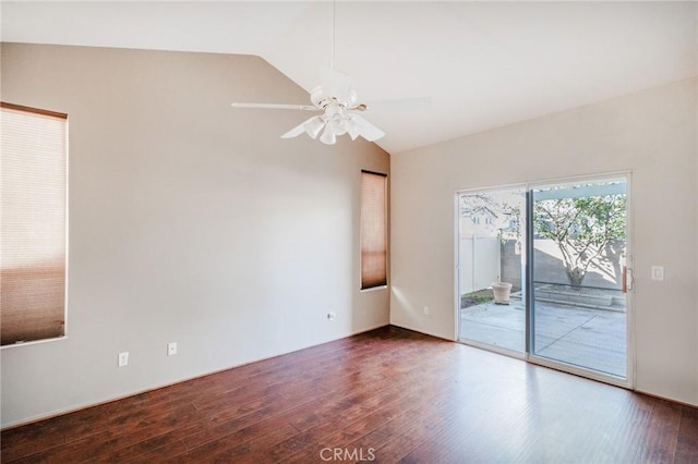 773 Camino De Plata, San Jacinto, CA 92583 - unfurnished room with dark wood finished floors, ceiling fan, and vaulted ceiling