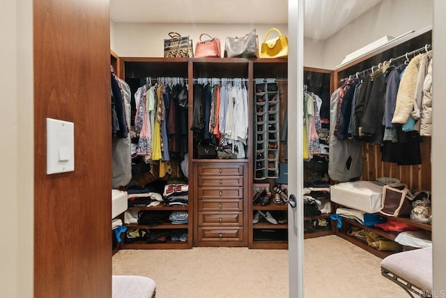 walk in closet featuring carpet flooring