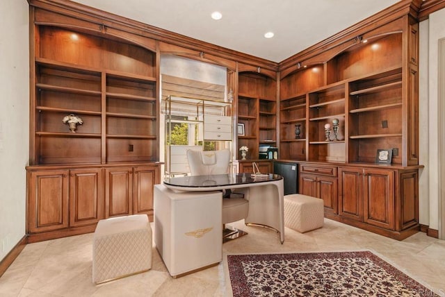 office area with baseboards and recessed lighting