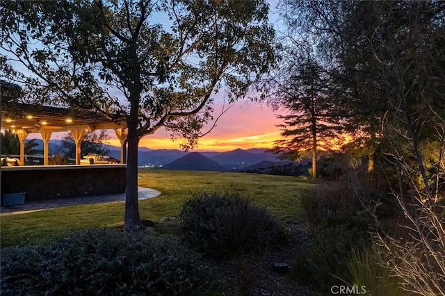 view of yard featuring a mountain view