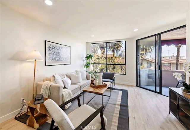 1745 Camino Palmero St Unit 537, Los Angeles, CA 90046 - living area featuring light wood finished floors, baseboards, and recessed lighting
