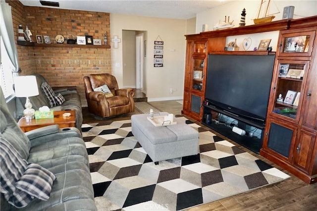 living area with light floors and baseboards