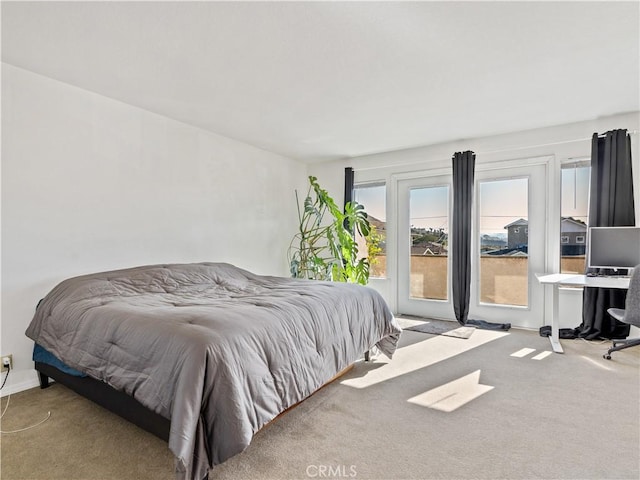 bedroom with light carpet