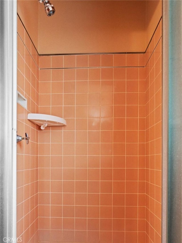 interior details featuring a tile shower