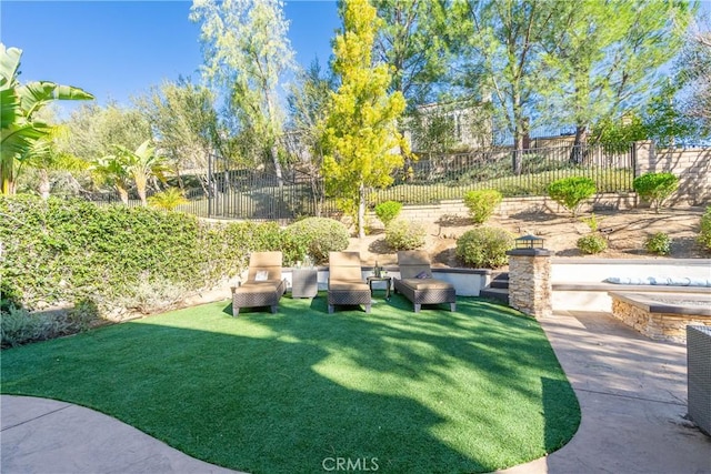 view of yard with a patio area and a fenced backyard
