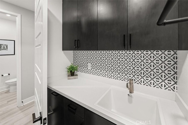 interior space featuring wood finished floors, a sink, and toilet