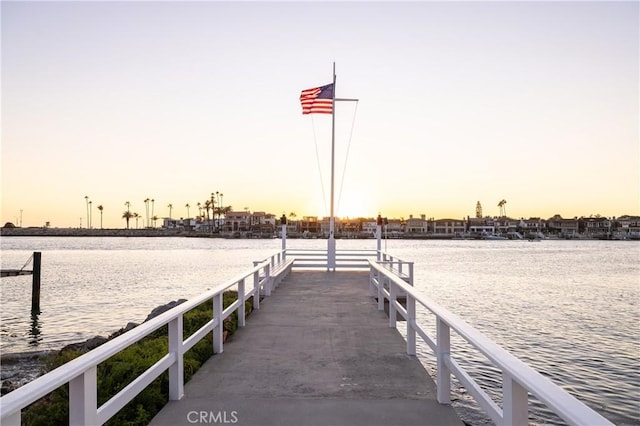 view of dock with a water view
