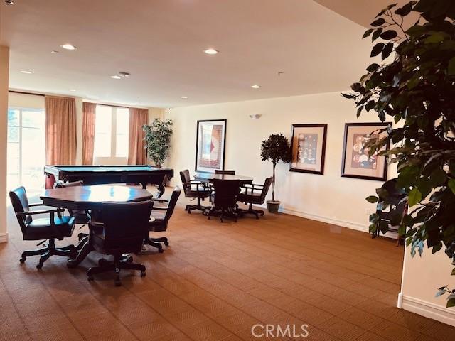14242 Burbank Blvd Unit 103, Sherman Oaks, CA 91401 - rec room featuring recessed lighting, baseboards, carpet flooring, and billiards
