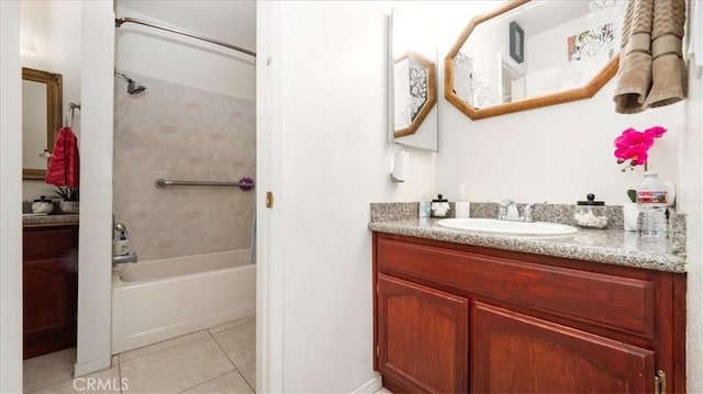 bathroom featuring  shower combination, tile patterned flooring, and vanity