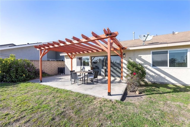 view of patio / terrace featuring fence and a pergola