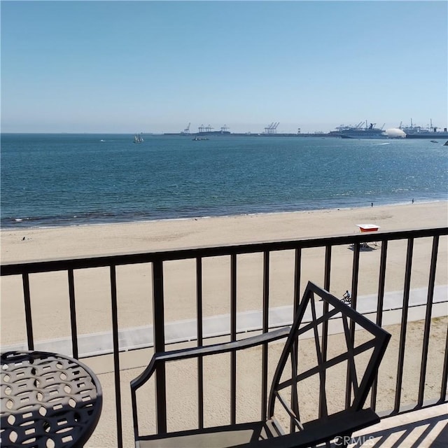 view of water feature with a beach view