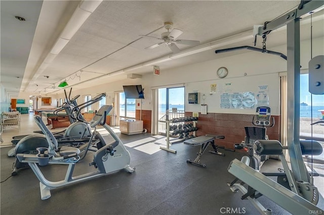 exercise room featuring a ceiling fan