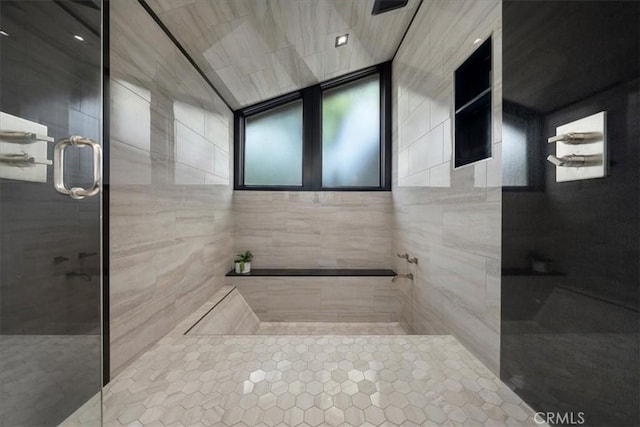 bathroom with a stall shower