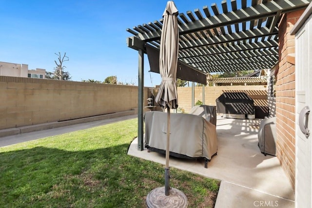 view of patio featuring a fenced backyard and a pergola