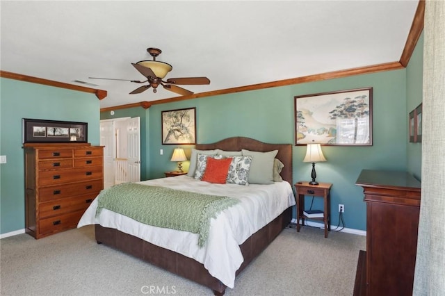 5020 Solitude Ct, Rancho Cucamonga, CA 91737 - carpeted bedroom featuring ornamental molding, baseboards, and a ceiling fan