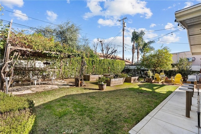 view of yard featuring a patio area and a pergola