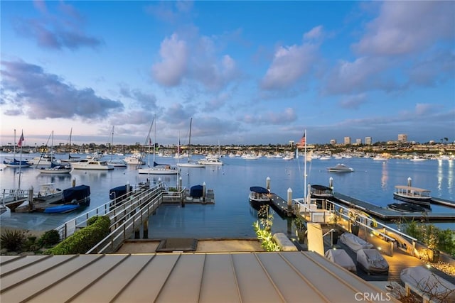 view of dock featuring a water view