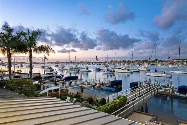 view of dock with a water view