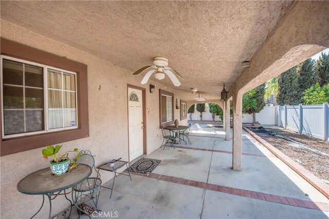 view of patio / terrace featuring a fenced backyard and ceiling fan