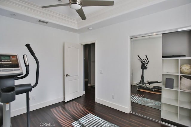 264 Blue Sky Dr, Tustin, CA 92782 - workout room with baseboards, wood finished floors, visible vents, and ceiling fan