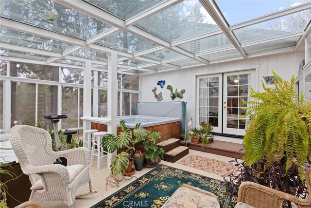 sunroom with coffered ceiling