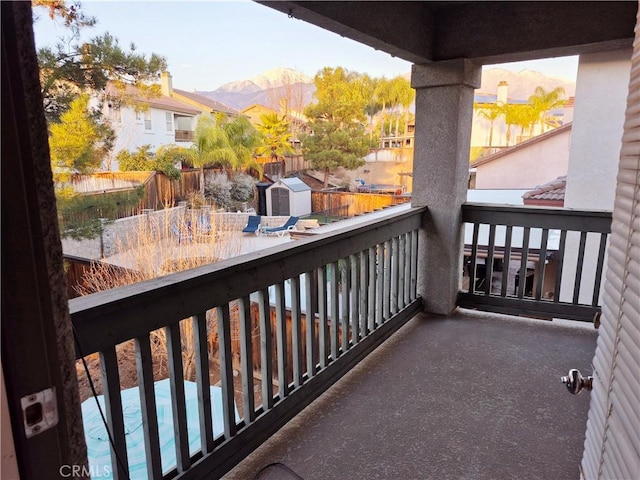 balcony featuring a mountain view