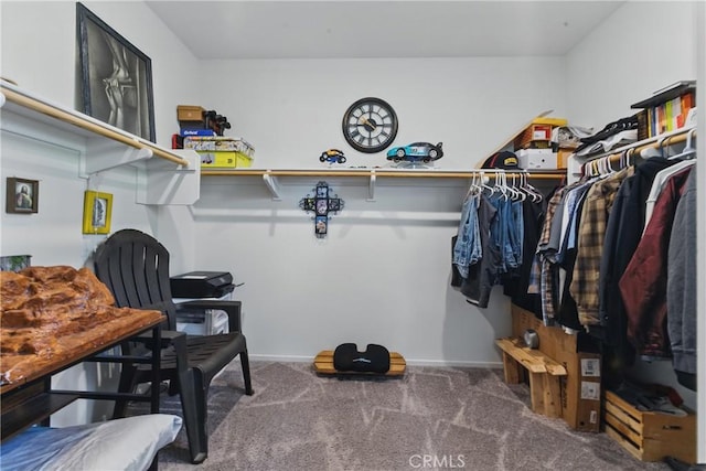 walk in closet with carpet