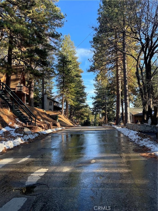 view of road with stairs