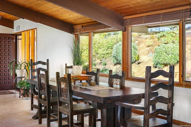 sunroom / solarium featuring wood ceiling and beamed ceiling