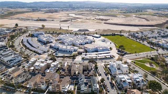 drone / aerial view featuring a mountain view