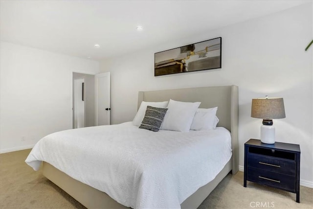 bedroom featuring baseboards, carpet flooring, and recessed lighting