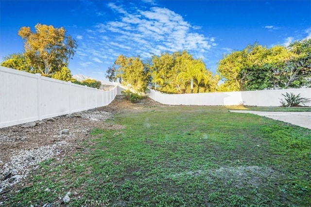 view of yard with a fenced backyard