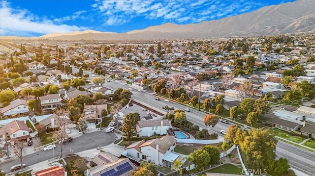 aerial view featuring a residential view and a mountain view