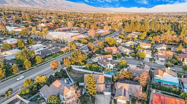 aerial view featuring a residential view and a mountain view