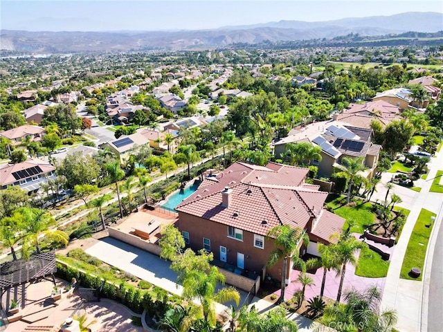 aerial view featuring a residential view and a mountain view